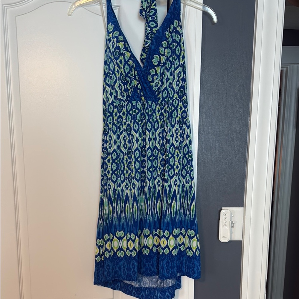 Blue Patterned Halter Dress